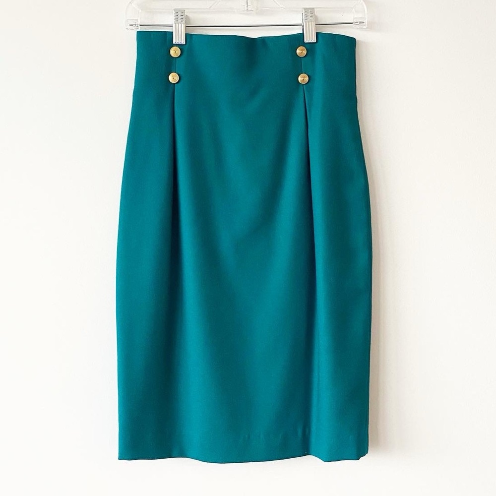 Vintage Teal 100% Wool Pencil Skirt